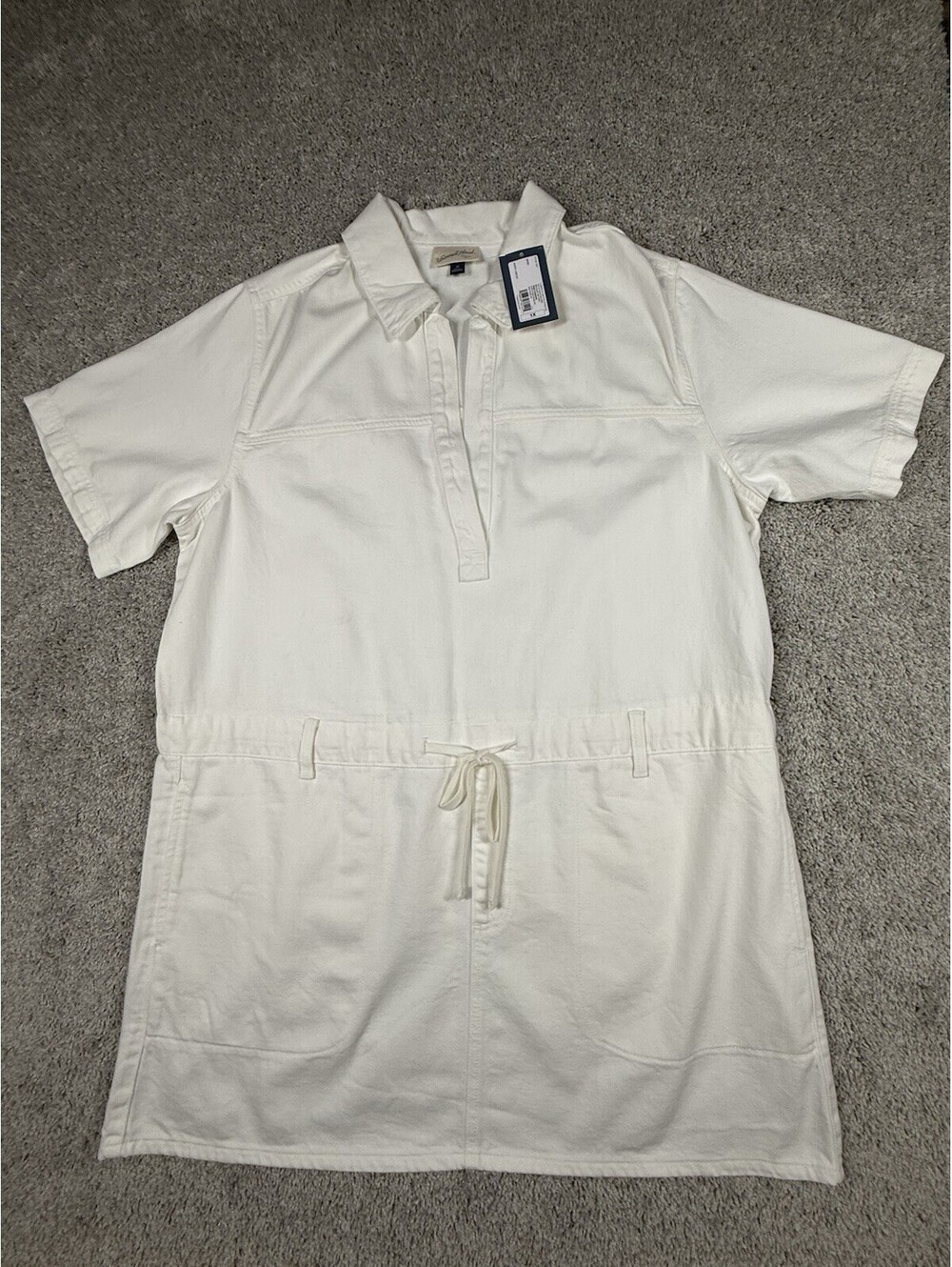 NWT Universal Thread Short Sleeve Drop Waist Drawstring Mini Dress White 1X